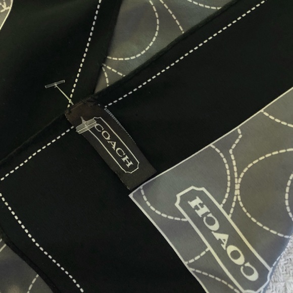 Coach scarf, 20” sq, Silk w hand rolled edge blk - Picture 2 of 10